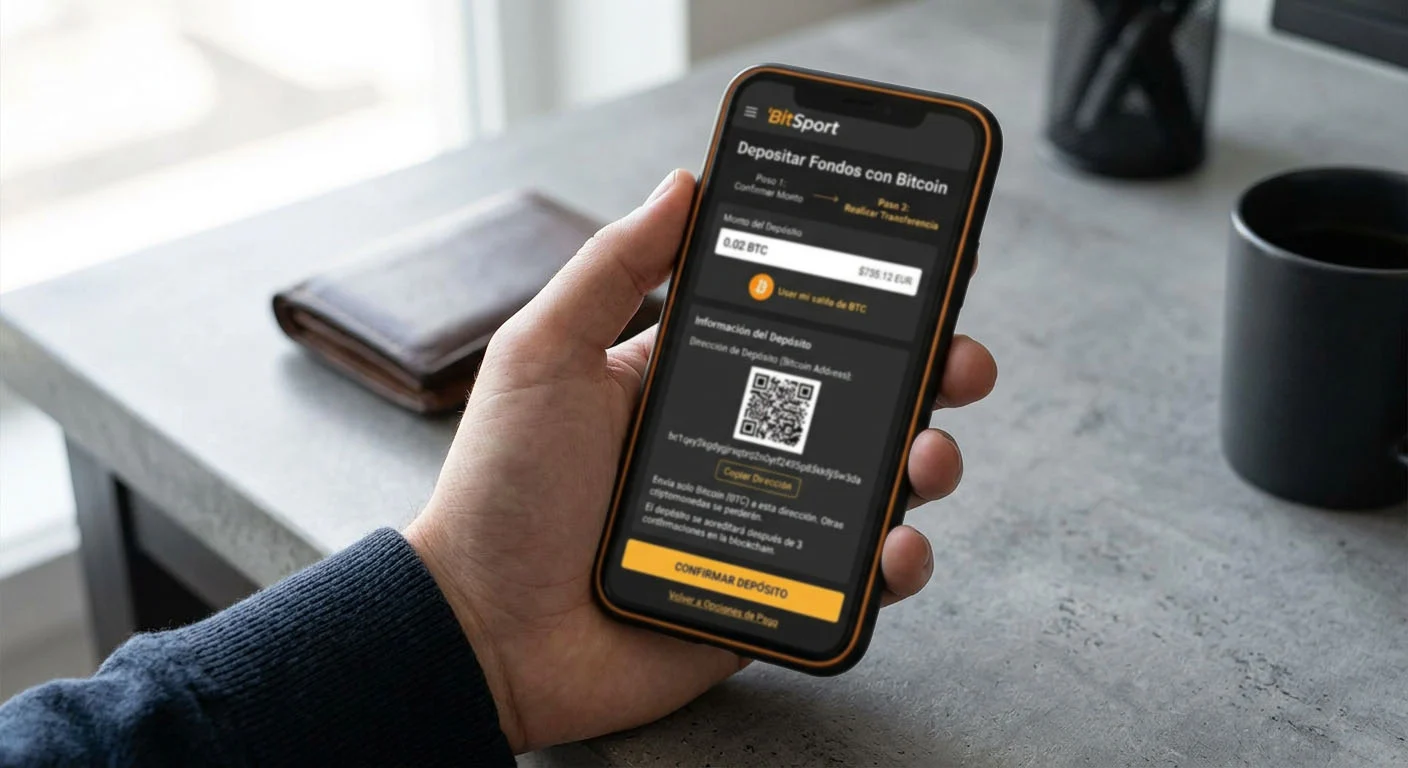 Proceso de depósito con Bitcoin en plataforma de apuestas