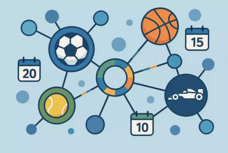 Ilustración de diversificación de portfolio con diferentes deportes y fechas de resolución