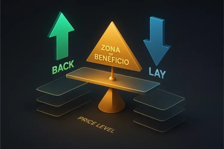 Diagrama de la estrategia Back-to-Lay mostrando cómo asegurar beneficio garantizado en trading de apuestas
