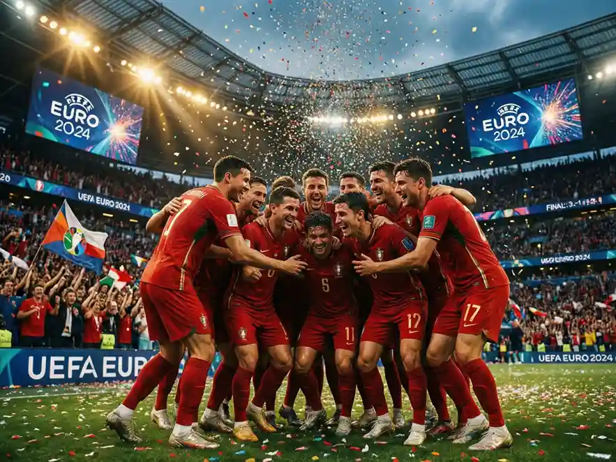 Selección nacional de fútbol celebrando una victoria en la Eurocopa