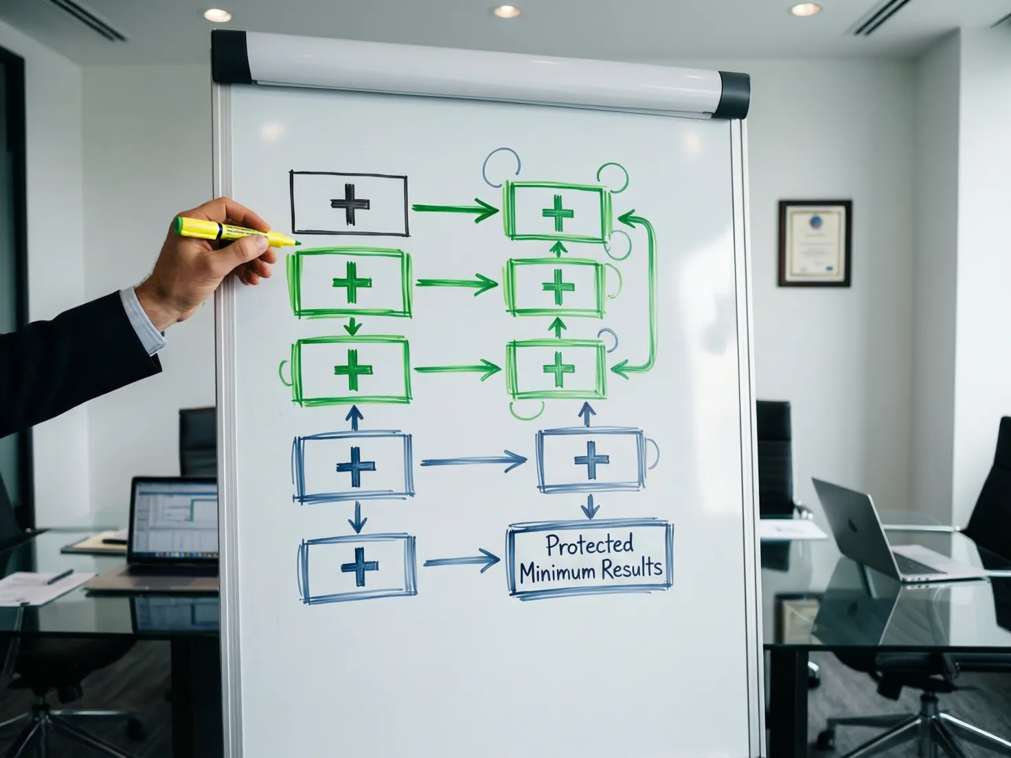 Diagrama mostrando escenarios de cobertura con diferentes resultados