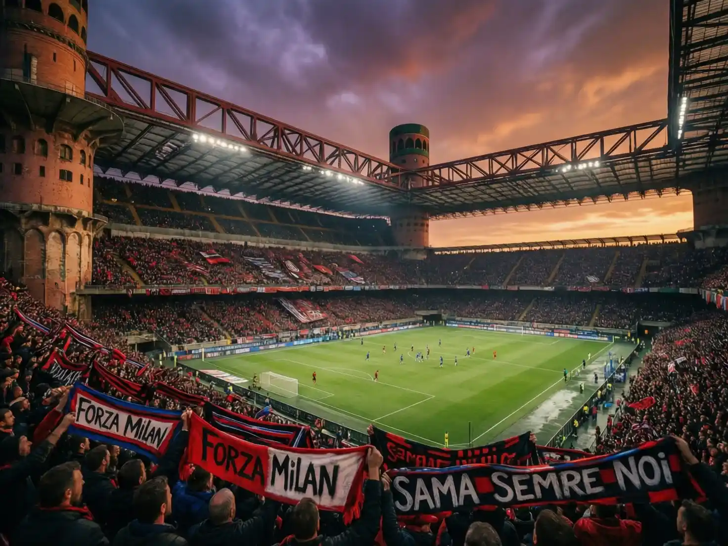 Estadio italiano con arquitectura clásica y aficionados apasionados