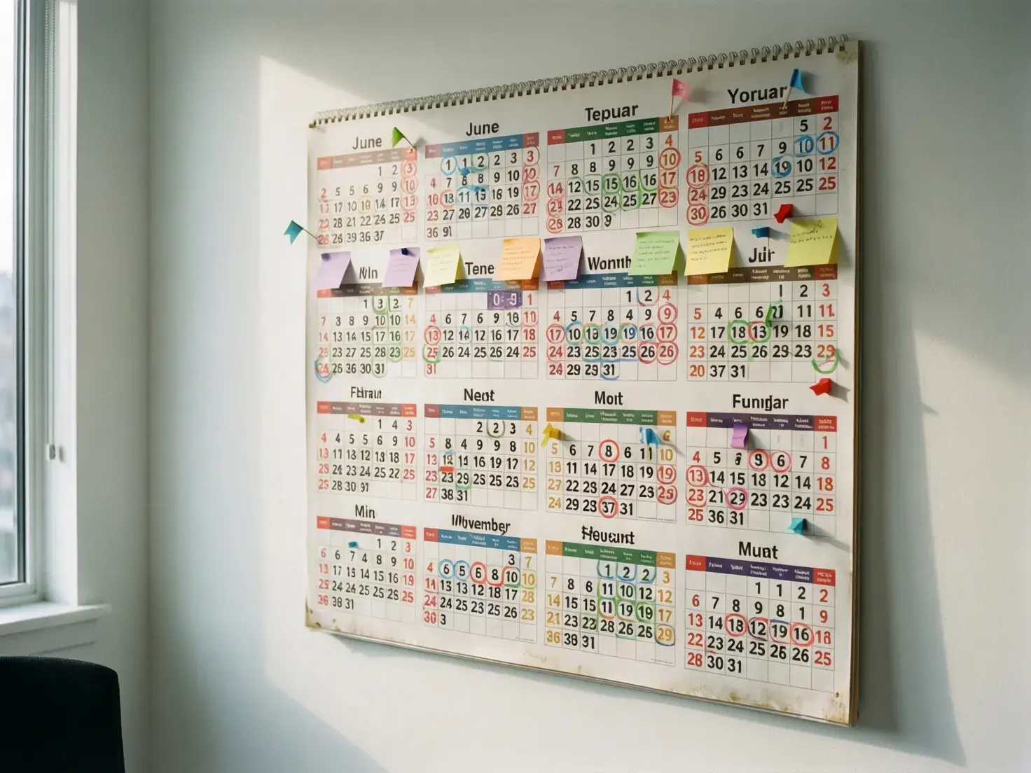 Calendario anual con marcadores de objetivos a largo plazo