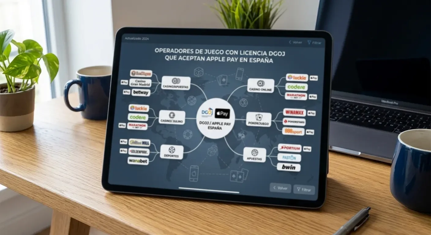 Mapa conceptual de operadores con licencia DGOJ que aceptan Apple Pay en España
