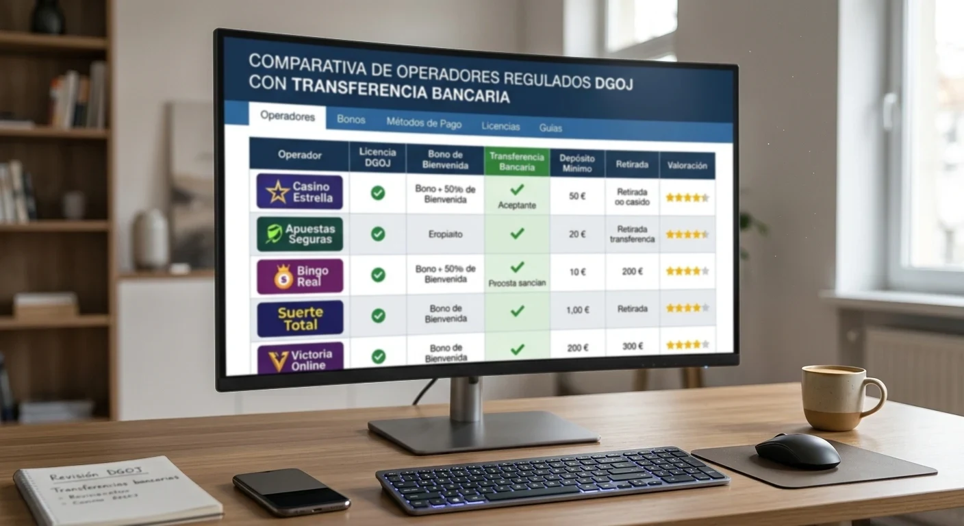 Comparación de operadores regulados por DGOJ que aceptan transferencia bancaria