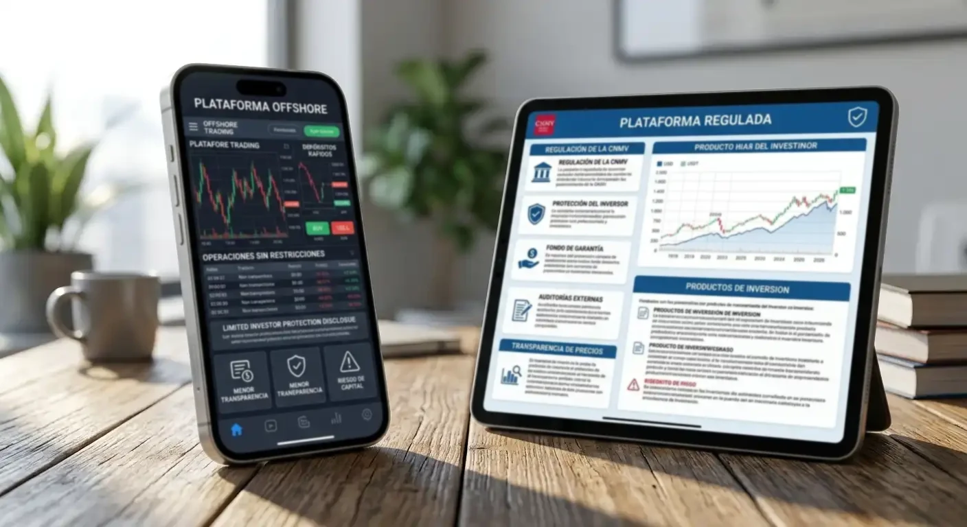 Comparativa visual de plataformas offshore y reguladas mediante dispositivos