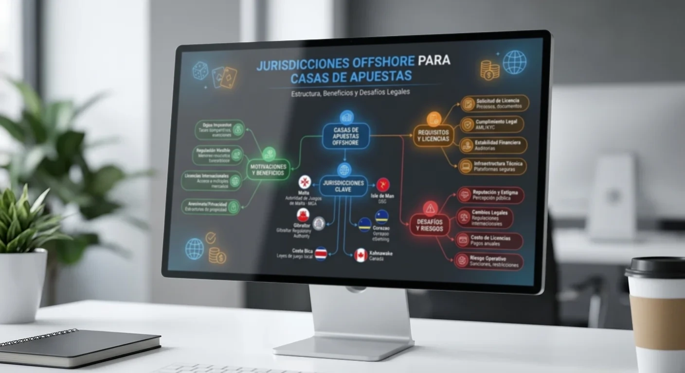 Mapa conceptual de jurisdicciones offshore para casas de apuestas