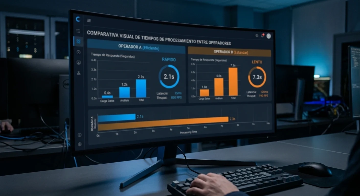 Comparativa visual de tiempos de procesamiento entre operadores