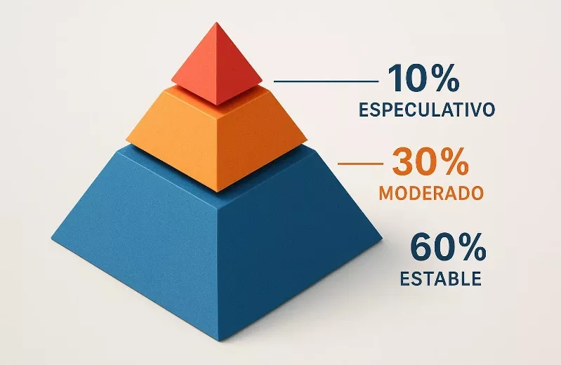 Diagrama de pirámide de distribución de capital: 60% conservador, 30% moderado, 10% especulativo