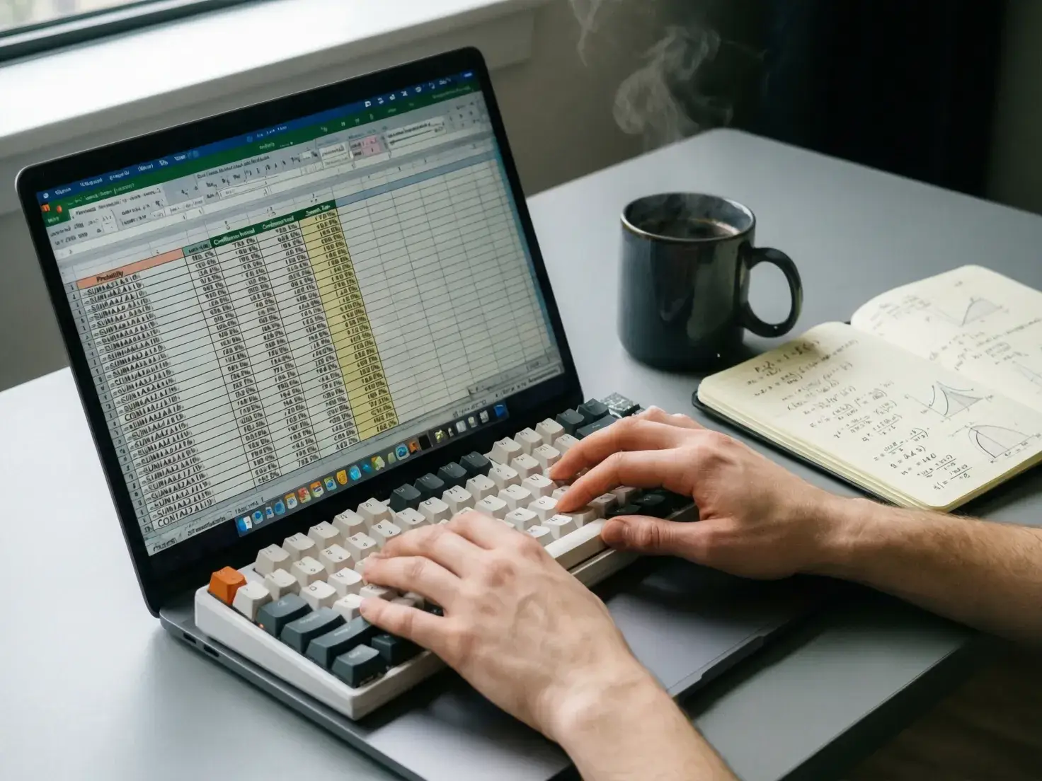 Persona trabajando con datos estadísticos y gráficos en un ordenador
