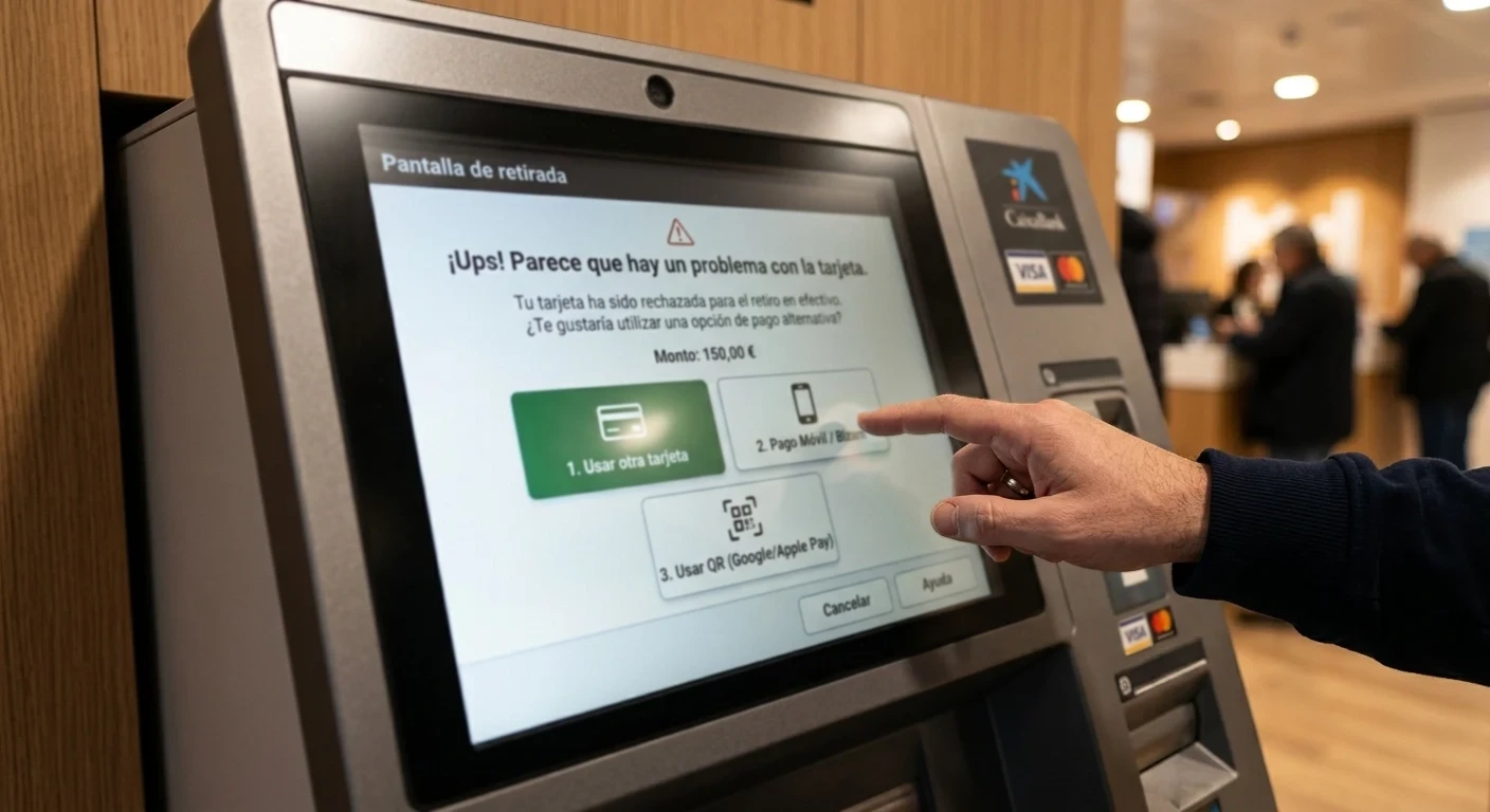 Pantalla de retirada mostrando opciones alternativas de pago