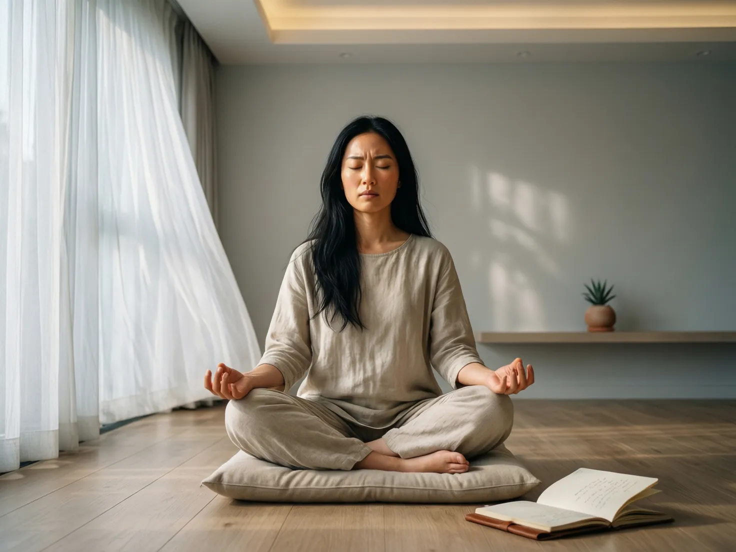 Persona meditando en un espacio tranquilo representando control emocional