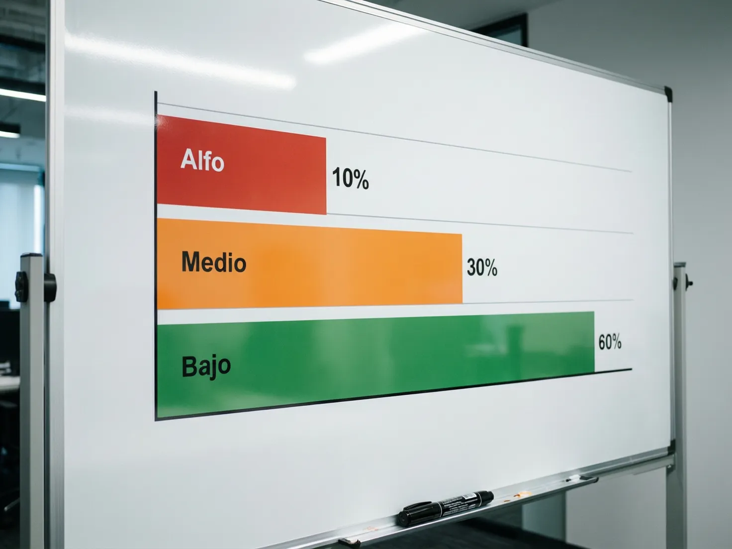 Gráfico mostrando tres niveles de riesgo con diferentes colores