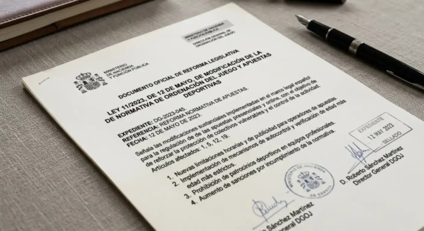 Documento legal español sobre fondo neutro simbolizando cambios normativos en apuestas