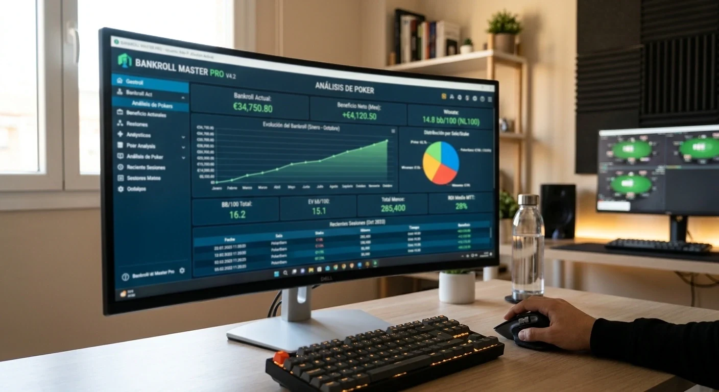 Herramientas de análisis y gestión de bankroll en pantalla de ordenador