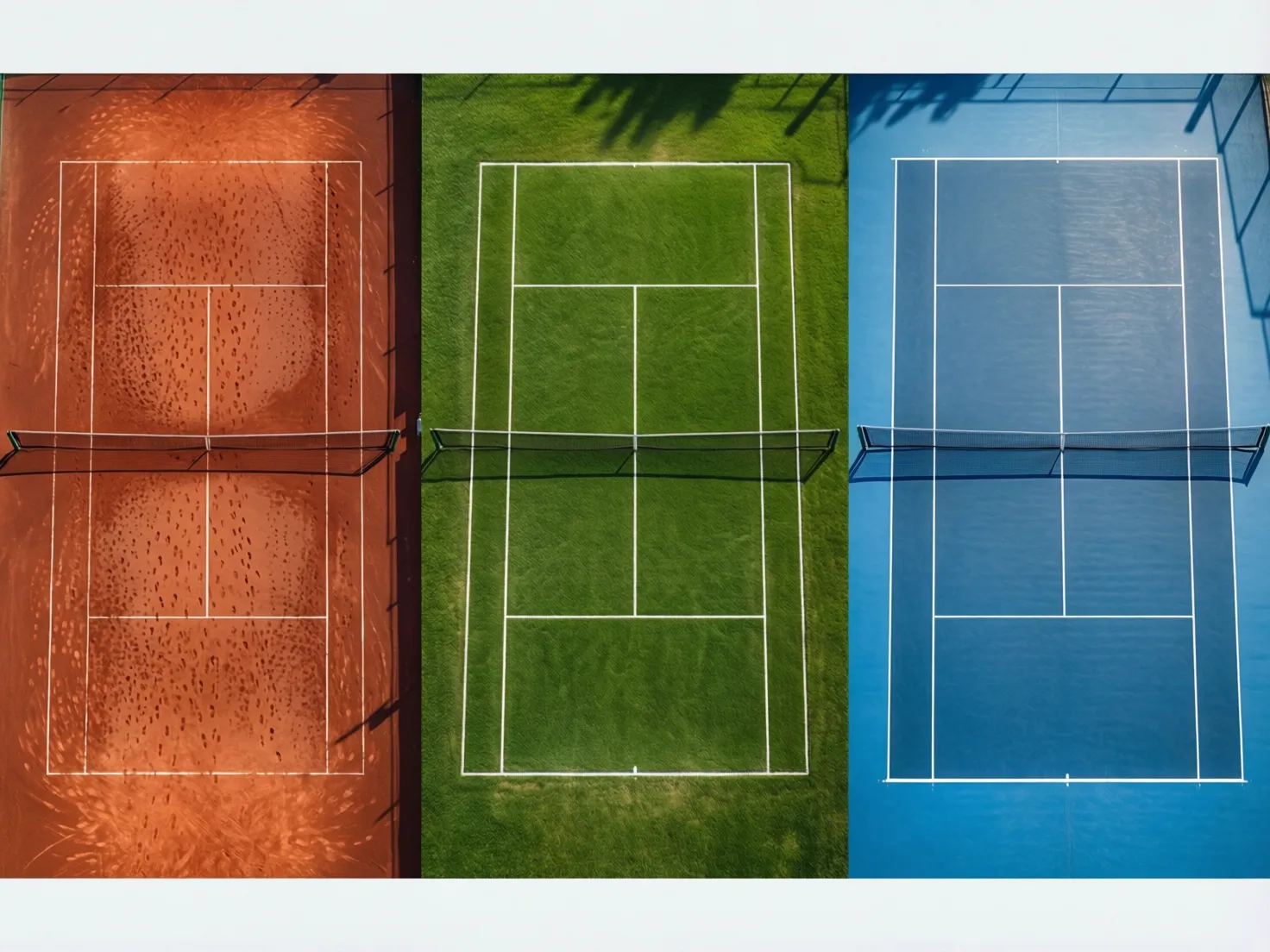 Vista comparativa de diferentes superficies de pista de tenis