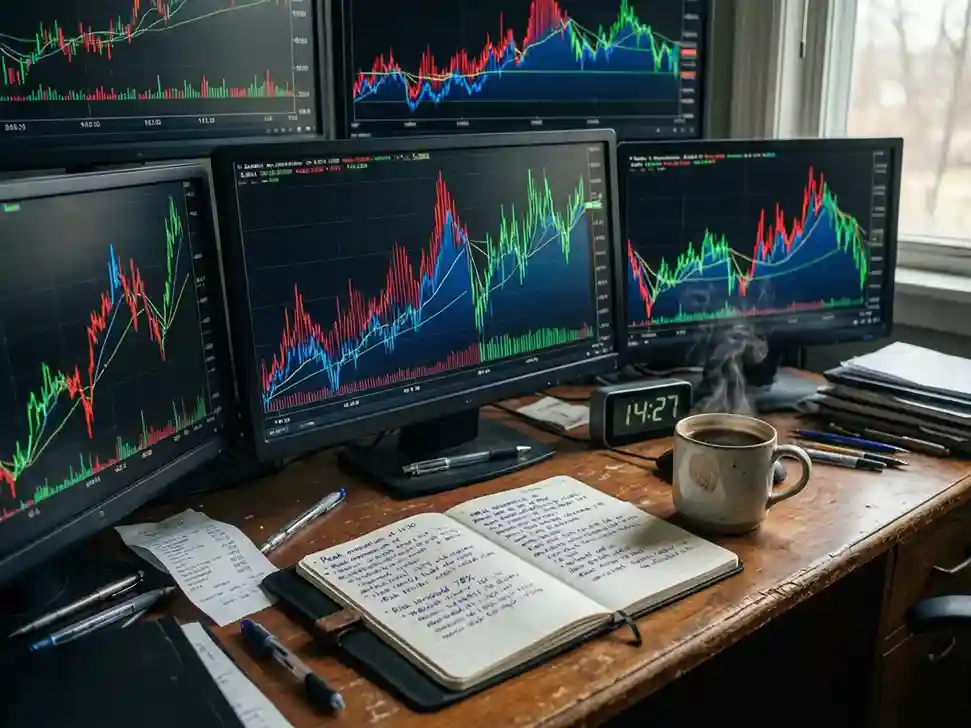 Múltiples monitores con gráficos de movimiento de cuotas