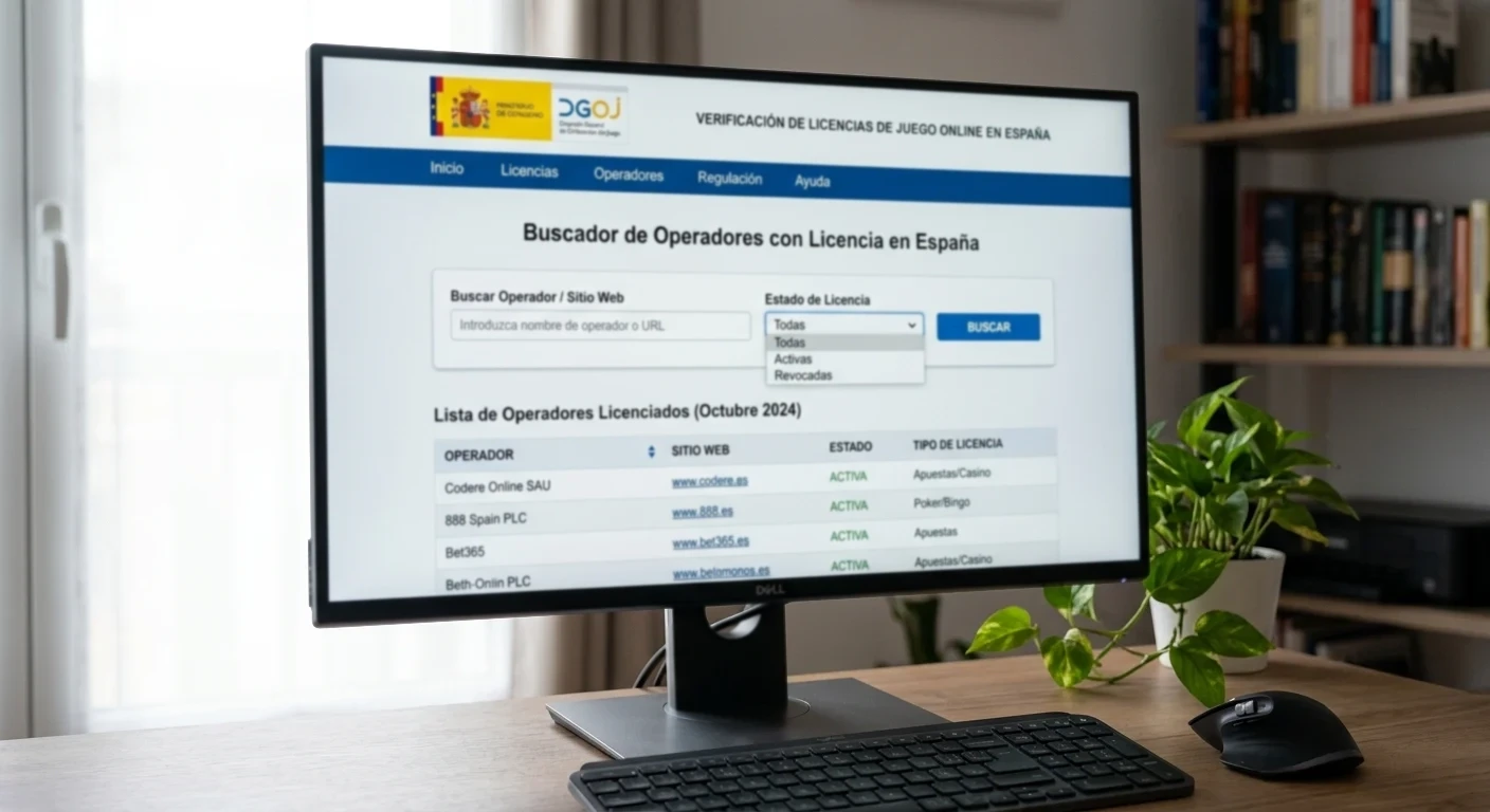 Pantalla de ordenador mostrando página oficial de verificación de licencias de juego en España